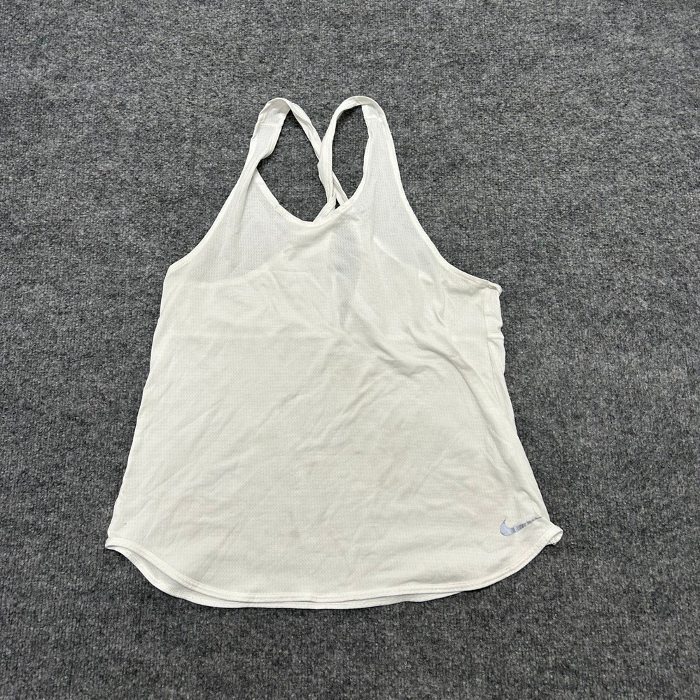 Nike Tank Top Womens Size S White Mesh Racerback Crossback Athletic Running Top